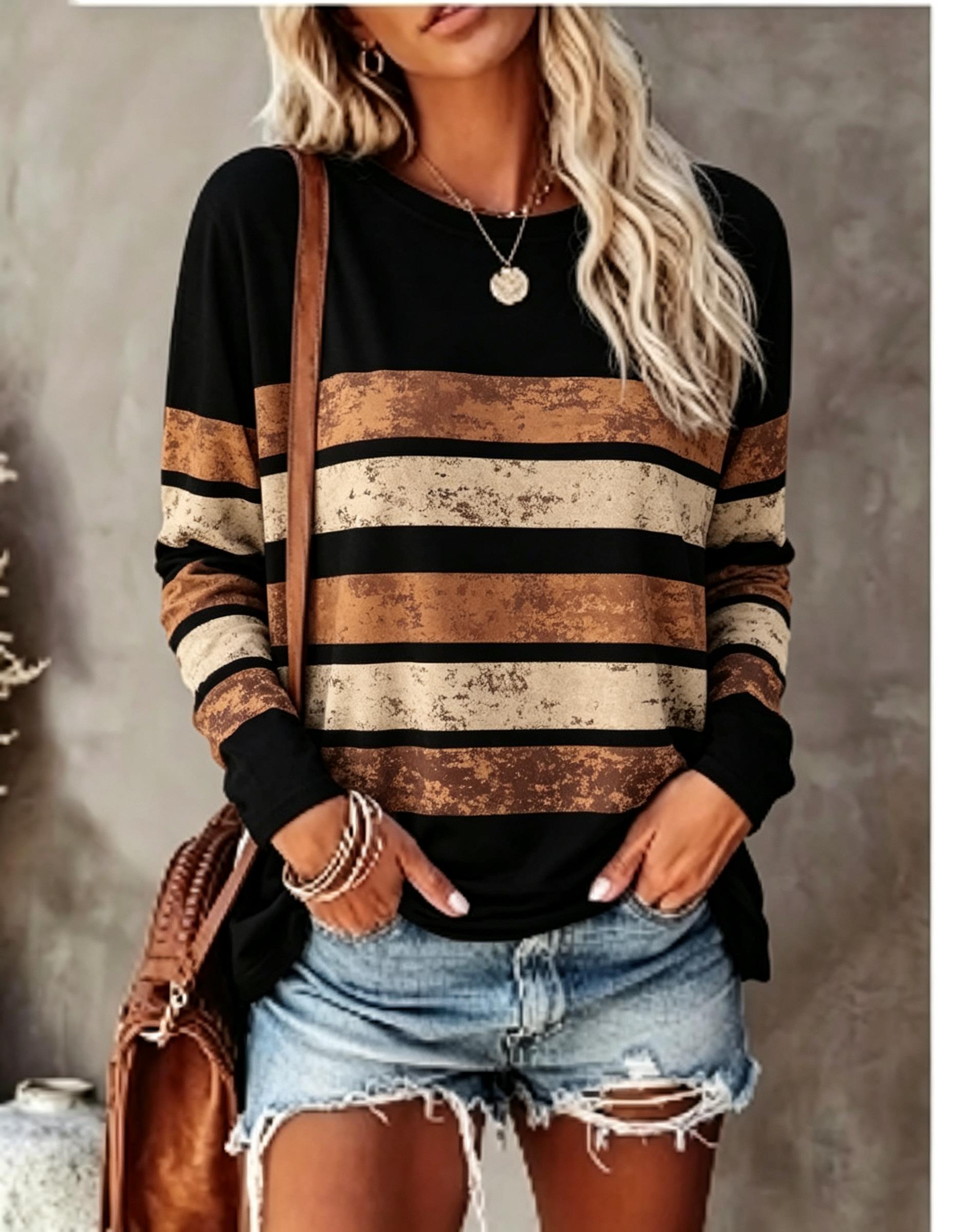 Embellish Knit - Damska koszulka z długim rękawem, vintage,